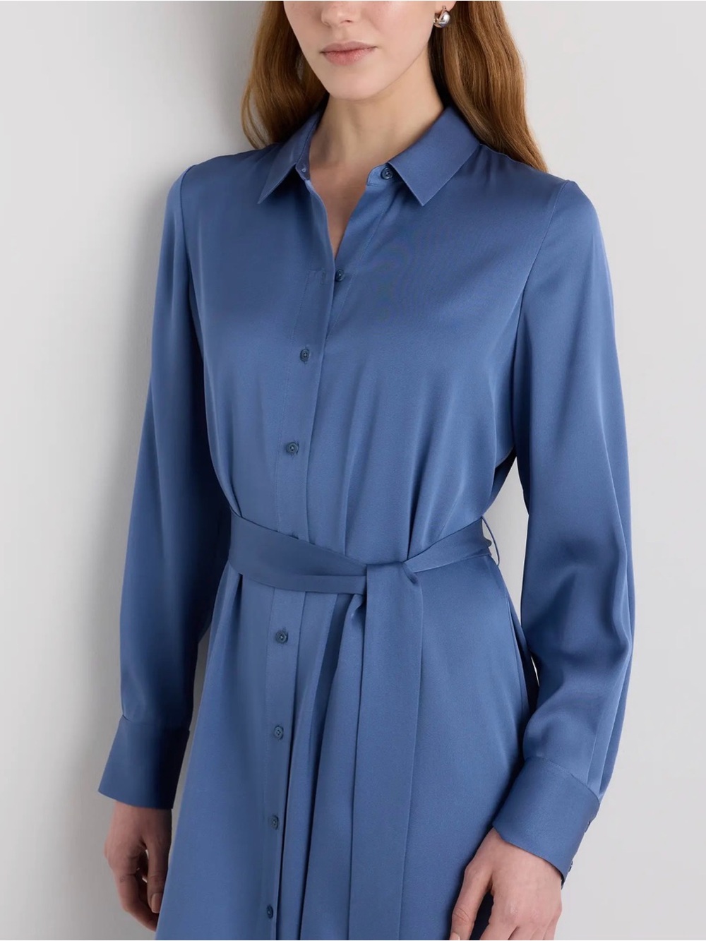 🌊 Quince Washable Stretch Silk Maxi Shirt Dress Blue NWT Size L